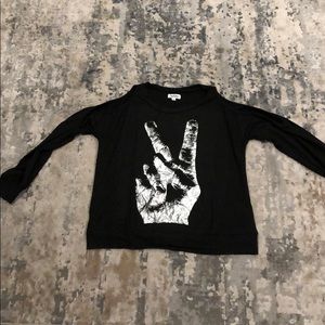 Lauren Moshi Black Sweater with White Peace Sign